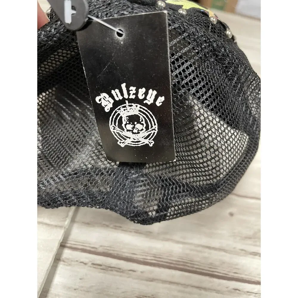 Bulzeye Hat Mens Beaded Cap Tease Me Print Heart Embroidered Ripped A14